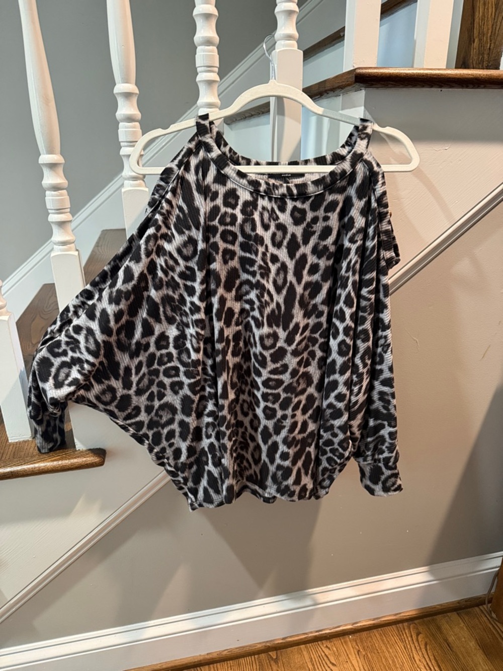 Kim & Cami Black and White Leopard Cold-Shoulder Tunic
